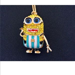 Rhinestone Blue & White Minion Refree Necklace